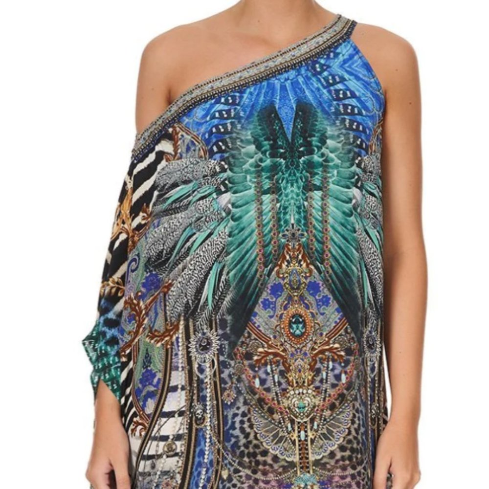 *NEW * CAMILLA One Shoulder Silk Kaftan With Neckband - Animal Army print (S-M)